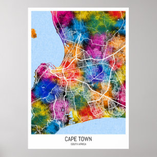 Poster Carte de la ville du Cap Afrique du Sud