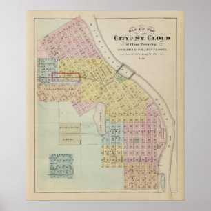 Poster Carte de la ville du nuage de St, Minnesota