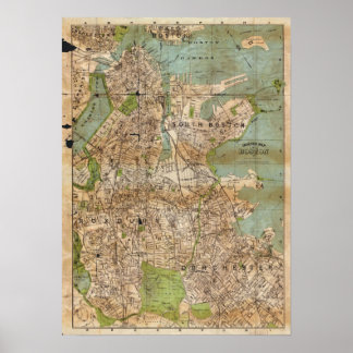 Poster Carte de la ville vintage de Boston, Massachusetts
