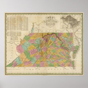 Poster Carte De La Virginie Et Du Maryland