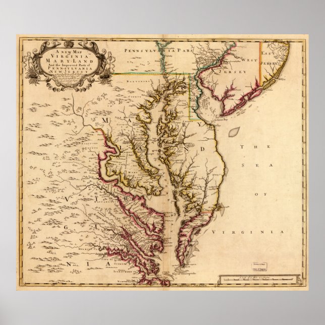 Poster Carte de la Virginie et du Maryland 1721 (Devant)