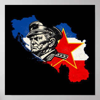 Poster Carte de la Yougoslavie SFRY Tito en bois gravé vi
