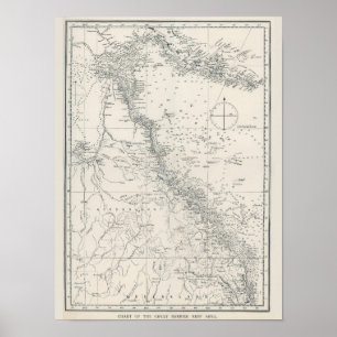 Poster Carte de la zone de la Grande barrière de corail