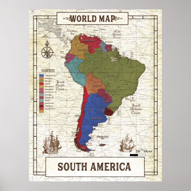 Poster Carte De L'Affiche D'Amérique Du Sud (Devant)