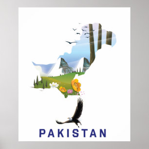 Poster Carte de l'affiche de voyage au Pakistan