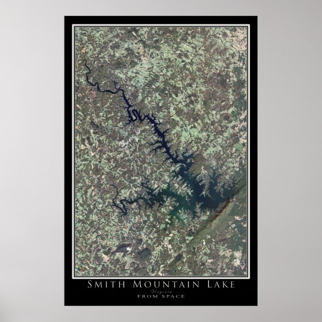Poster Carte de l'affiche satellite de Smith Mountain Lak (Devant)