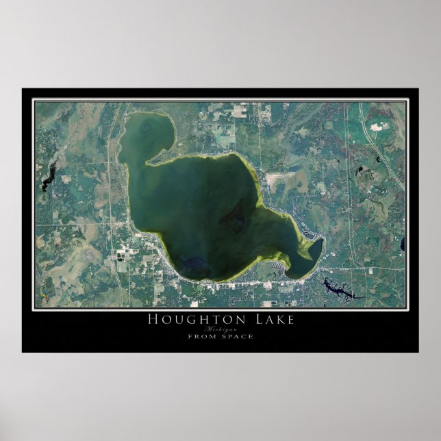 Poster Carte de l'affiche satellite du lac Houghton du Mi (Devant)