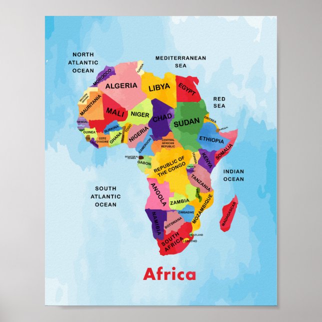 Poster Carte de l'Afrique aquarelle illustration (Devant)