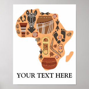 Poster Carte de l'Afrique avec le patrimoine culturel afr