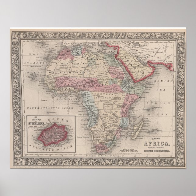 Poster Carte de l'Afrique avec Sainte-Hélène (Devant)