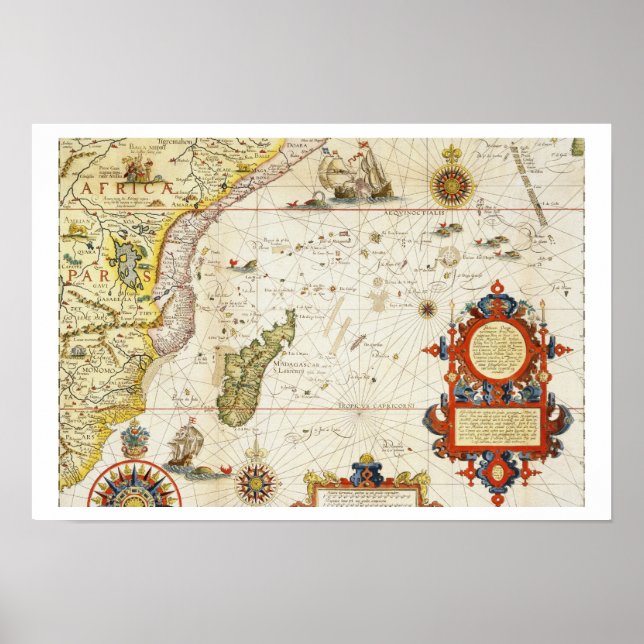 Poster Carte de l'Afrique de l'Est et de Madagascar, 1596 (Devant)