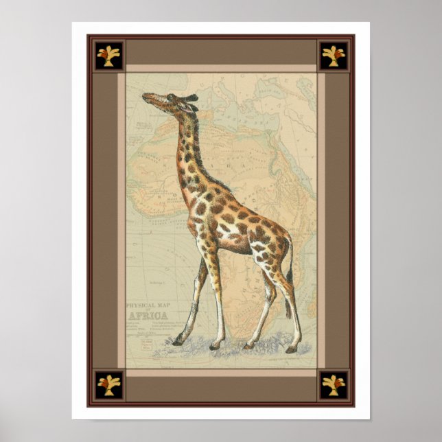 Poster Carte de l'Afrique et une girafe (Devant)
