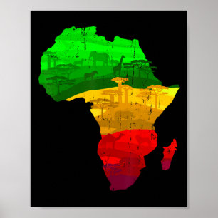 Poster Carte de l'Afrique Fière Vert Jaune Rouge Pride Ju