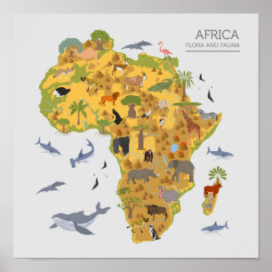 Poster Carte de l'Afrique   Flora et faune