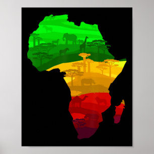 Poster Carte de l'Afrique Vert Jaune Rouge Fière Africain