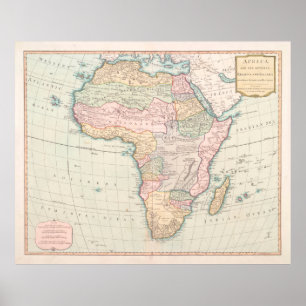 Poster Carte de l'Afrique vintage (1800) continent africa