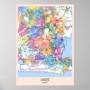 Poster Carte de Lagos Nigeria