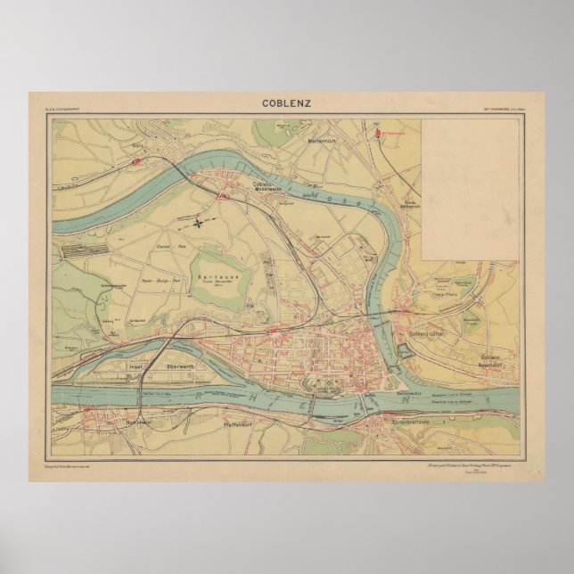Poster Carte de l'Allemagne du vieux Koblenz (1919) Vinta (Devant)