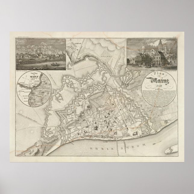 Poster Carte de l'Allemagne du vieux Mayence (1860) (Devant)