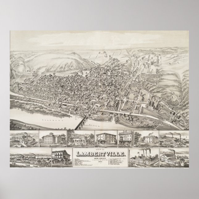 Poster Carte de Lambertville, New Jersey en 1883 (Devant)
