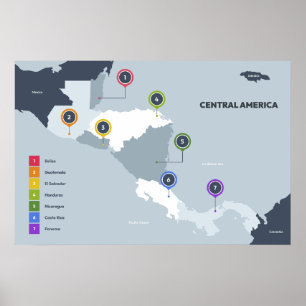 Poster Carte de l'Amérique centrale
