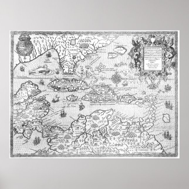 Poster Carte de l'Amérique centrale 1594 (Devant)