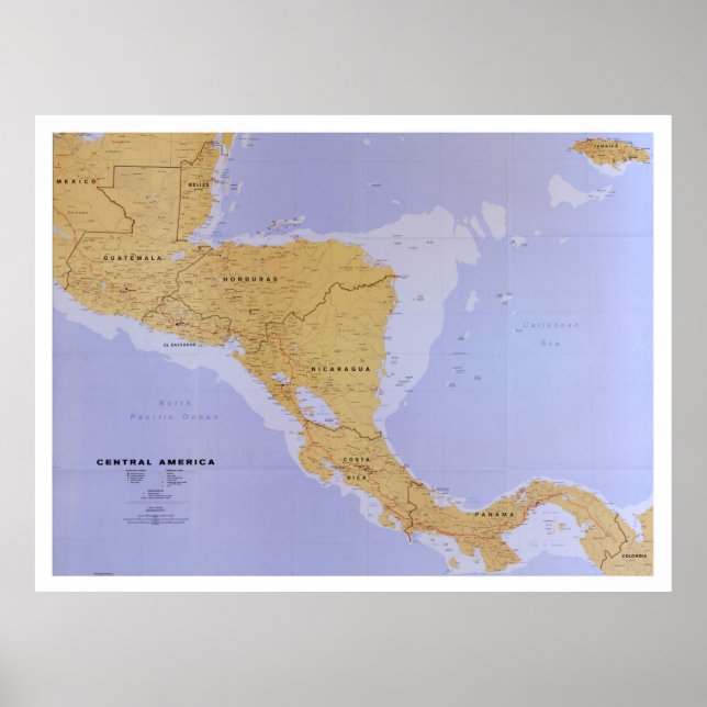 Poster Carte de l'Amérique centrale (1990) Amérique latin (Devant)