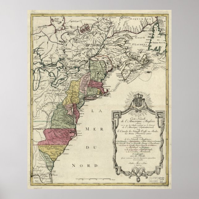 Poster Carte de l'Amérique coloniale par Matthaus Lotter  (Devant)