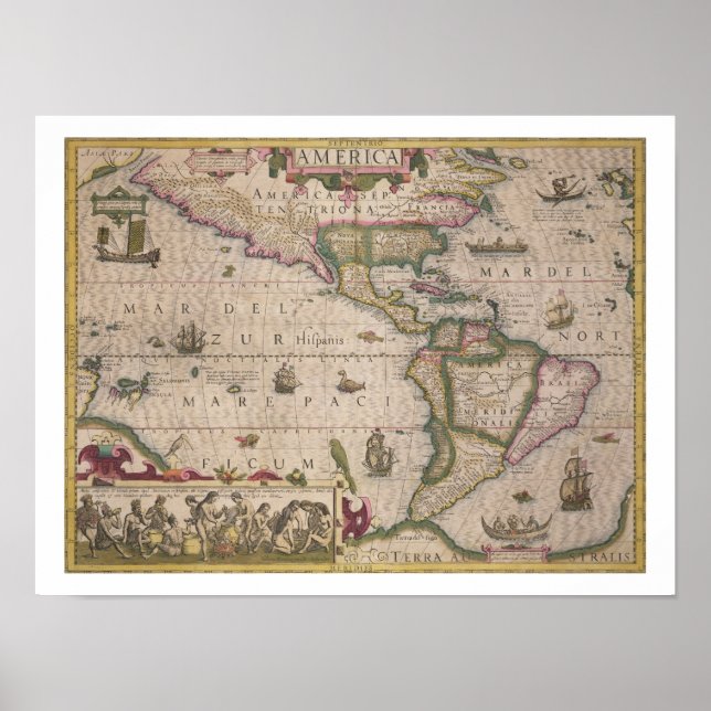 Poster Carte de l'Amérique, du Mercator 'Atlas', pub. par (Devant)