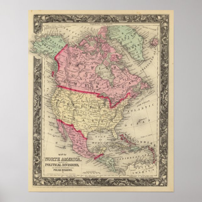 Poster Carte De L'Amérique Du Nord (Devant)