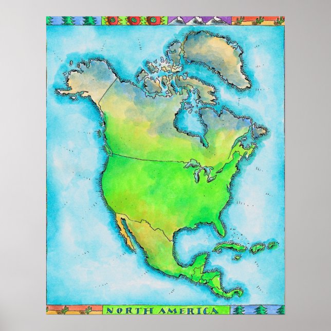 Poster Carte de l'Amérique du Nord (Devant)