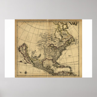 Poster Carte de l'Amérique du Nord, anglais, vers 1685