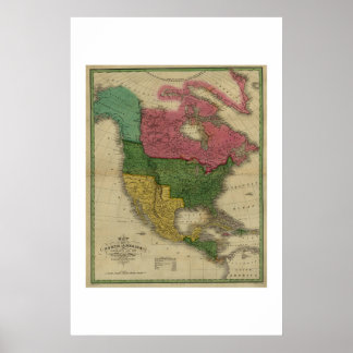 Poster Carte de l'Amérique du Nord datée 1826