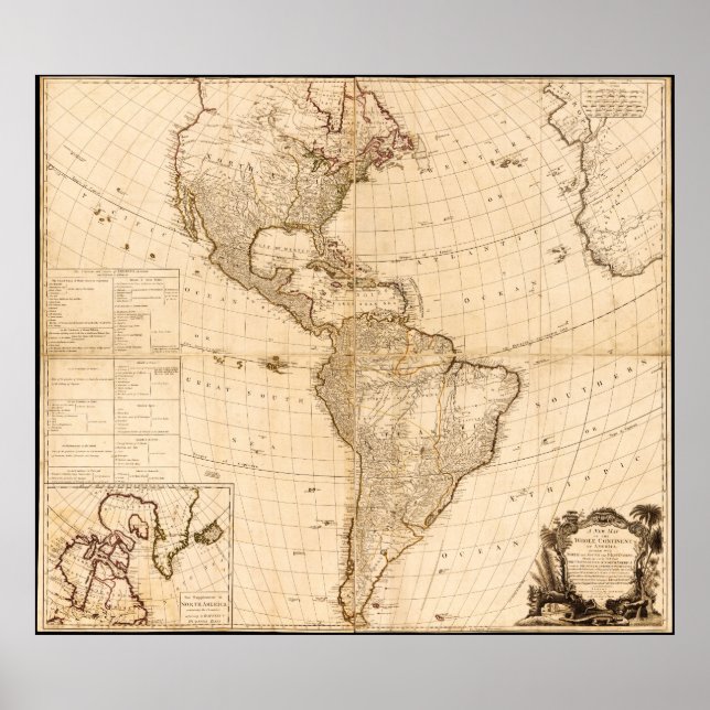 Poster Carte de l'Amérique du Nord et du Sud (1786) (Devant)