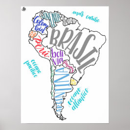Poster Carte de l'Amérique du Sud