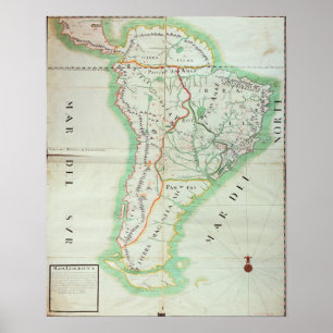 Poster Carte de l'Amérique du Sud, 1777