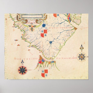 Poster Carte de l'Amérique du Sud et du détroit de Magell