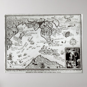 Poster Carte de l'Amérique et des directions vers la Chin