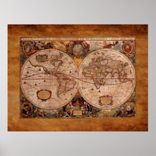 Poster Carte de l'Ancien Monde 1630 de Henricus Hondius