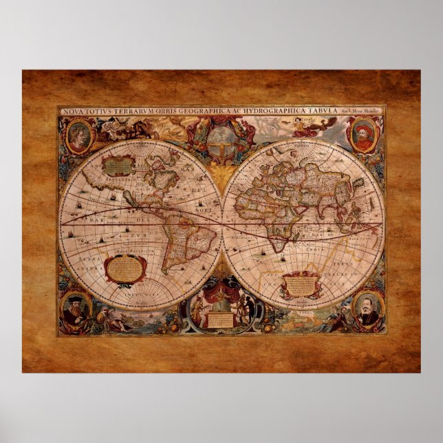 Poster Carte de l'Ancien Monde 1630 de Henricus Hondius (Devant)