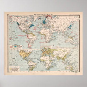Poster Carte de l'ancien monde de la chasse à la baleine