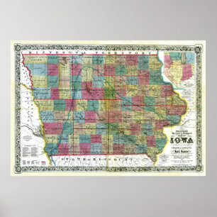 Poster Carte de l'ancienne Iowa de 1856