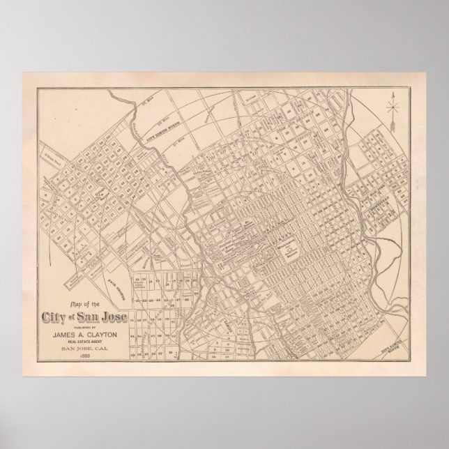 Poster Carte de l'ancienne San Jose CA (1888) (Devant)