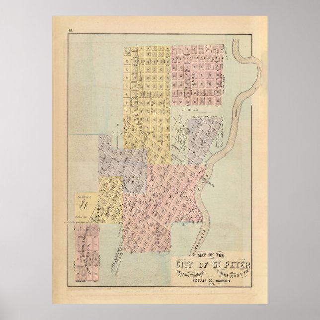 Poster Carte de l'ancienne St Peter MN (1872) Minnesota V (Devant)