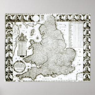 Poster Carte de l'Angleterre et du Pays de Galles, 1644