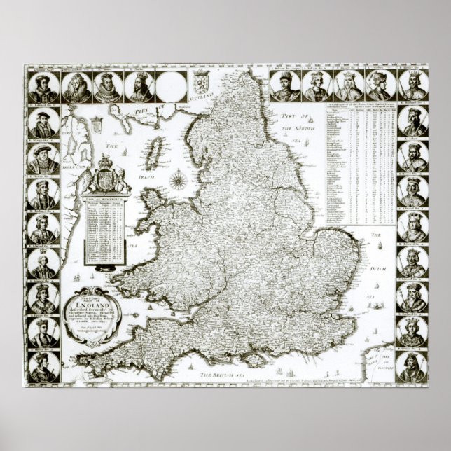 Poster Carte de l'Angleterre et du Pays de Galles, 1644 (Devant)