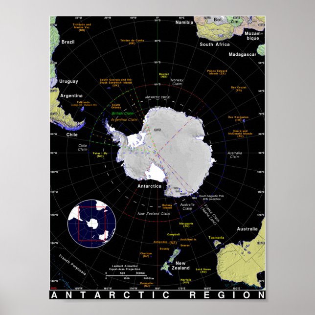 Poster Carte de l'Antarctique (Devant)