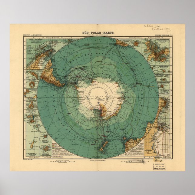 Poster Carte de l'Antarctique de 1912 (Süd-Polar-Karte) (Devant)