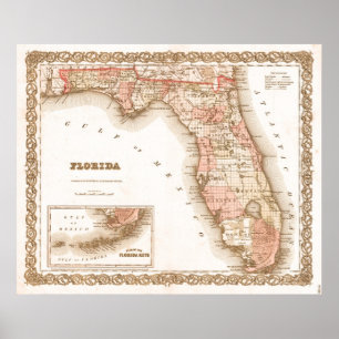 Poster Carte de l'antiquité 1855 de la Floride