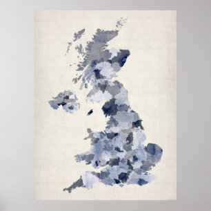 Poster Carte de l'aquarelle britannique